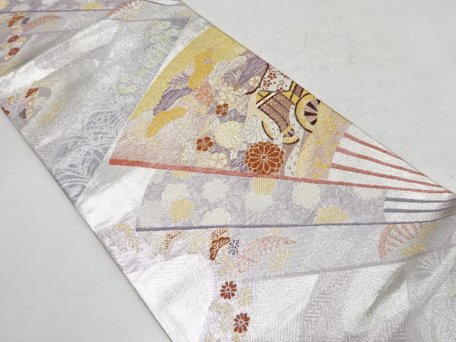 扇に御所人形・花模様織り出し袋帯